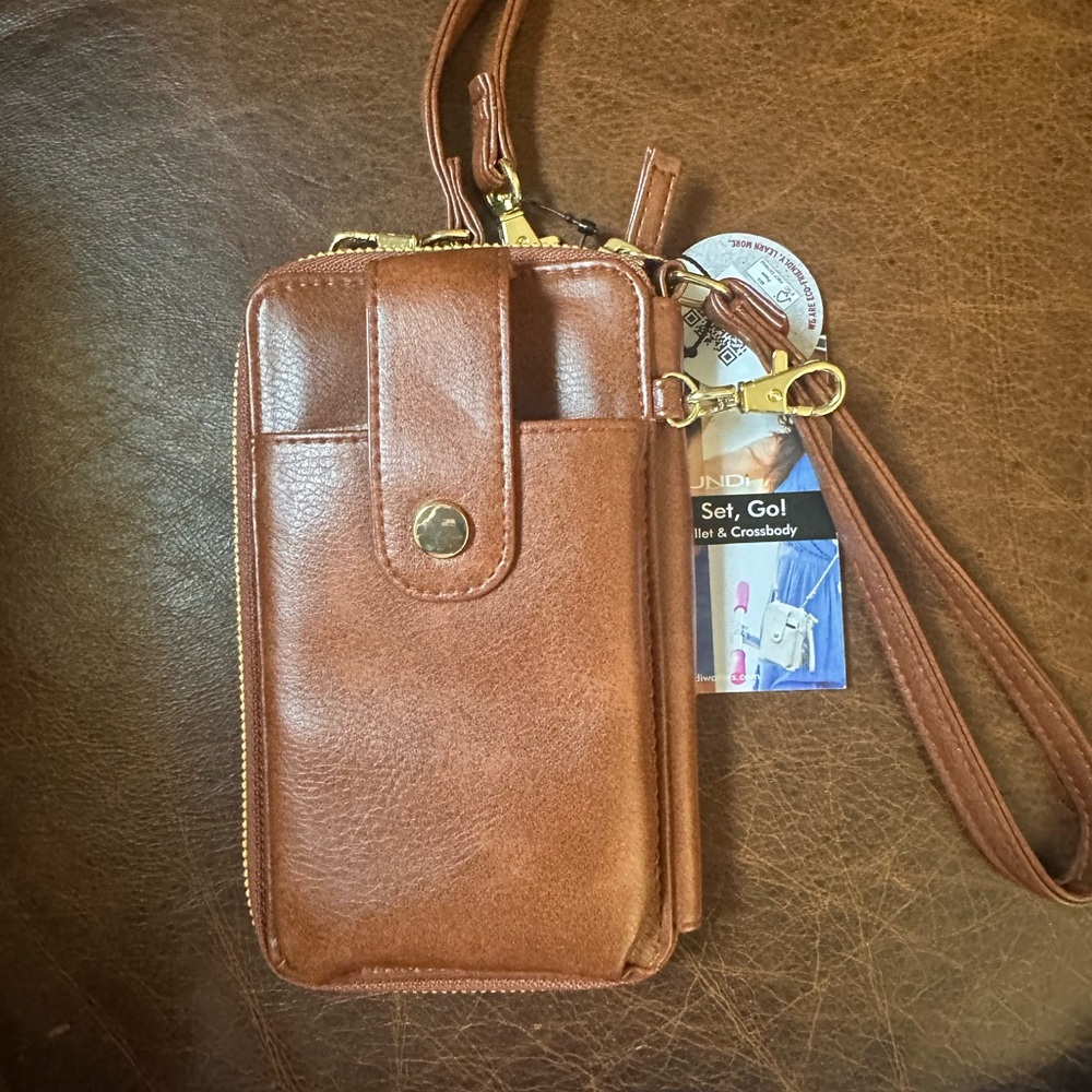 Mundi Brown Leather Phone Crossbody wallet Bag
